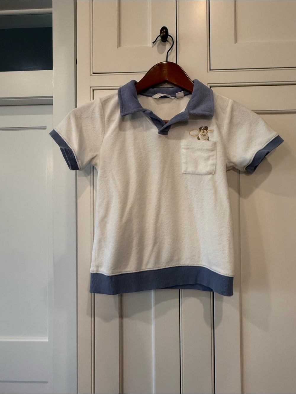 Gray Malin x Janie and Jack Kids White Terry Polo Top & Shorts w Light Blue Trim